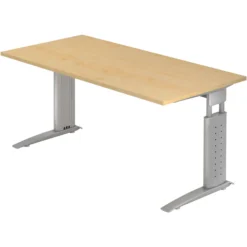 UNDA 16 S | Schreibtisch 160 x 80 höhenverstellbar Ahorn/Silber
