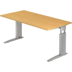 UNDA 16 S | Schreibtisch 160 x 80 höhenverstellbar Buche/Silber
