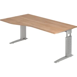 UNDA 18 S | Schreibtisch 180 x 100 höhenverstellbar Nussbaum/Silber