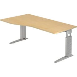 UNDA 18 S | Schreibtisch 180 x 100 höhenverstellbar Ahorn/Silber