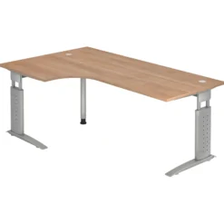 UNDA 82 S | Schreibtisch 200 x 120 höhenverstellbar Nussbaum/Silber