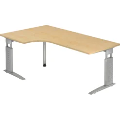 UNDA 82 S | Schreibtisch 200 x 120 höhenverstellbar Ahorn/Silber