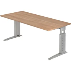 UNDA 19 S | Schreibtisch 180 x 80 höhenverstellbar Nussbaum/Silber