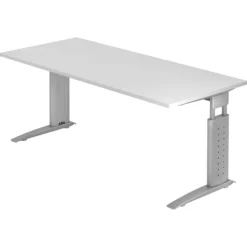 UNDA 19 S | Schreibtisch 180 x 80 höhenverstellbar Weiß/Silber