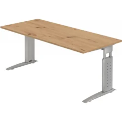 UNDA 19 S | Schreibtisch 180 x 80 höhenverstellbar Asteiche/Silber