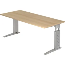 UNDA 19 S | Schreibtisch 180 x 80 höhenverstellbar Eiche/Silber