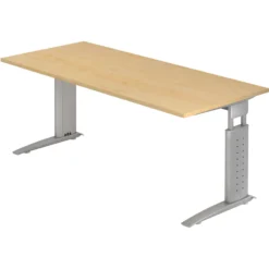 UNDA 19 S | Schreibtisch 180 x 80 höhenverstellbar Ahorn/Silber