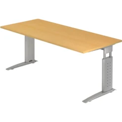 UNDA 19 S | Schreibtisch 180 x 80 höhenverstellbar Buche/Silber