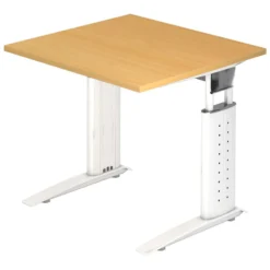 UNDA 8 W | Schreibtisch 80 x 80 höhenverstellbar Buche/Weiß
