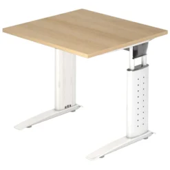 UNDA 8 W | Schreibtisch 80 x 80 höhenverstellbar Eiche/Weiß
