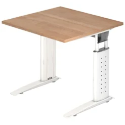 UNDA 8 W | Schreibtisch 80 x 80 höhenverstellbar Nussbaum/Weiß