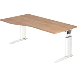 UNDA 18 W | Schreibtisch 180 x 100 höhenverstellbar Nussbaum/Weiß