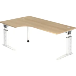 UNDA 82 W | Schreibtisch 200 x 120 höhenverstellbar Eiche/Weiß