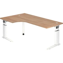 UNDA 82 W | Schreibtisch 200 x 120 höhenverstellbar Nussbaum/Weiß