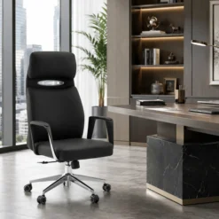 VELVET ECO - Profi Chefsessel Teppichbodenrollen Chrom Schwarz