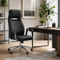 VELVET ECO - Profi Chefsessel Teppichbodenrollen Chrom Schwarz