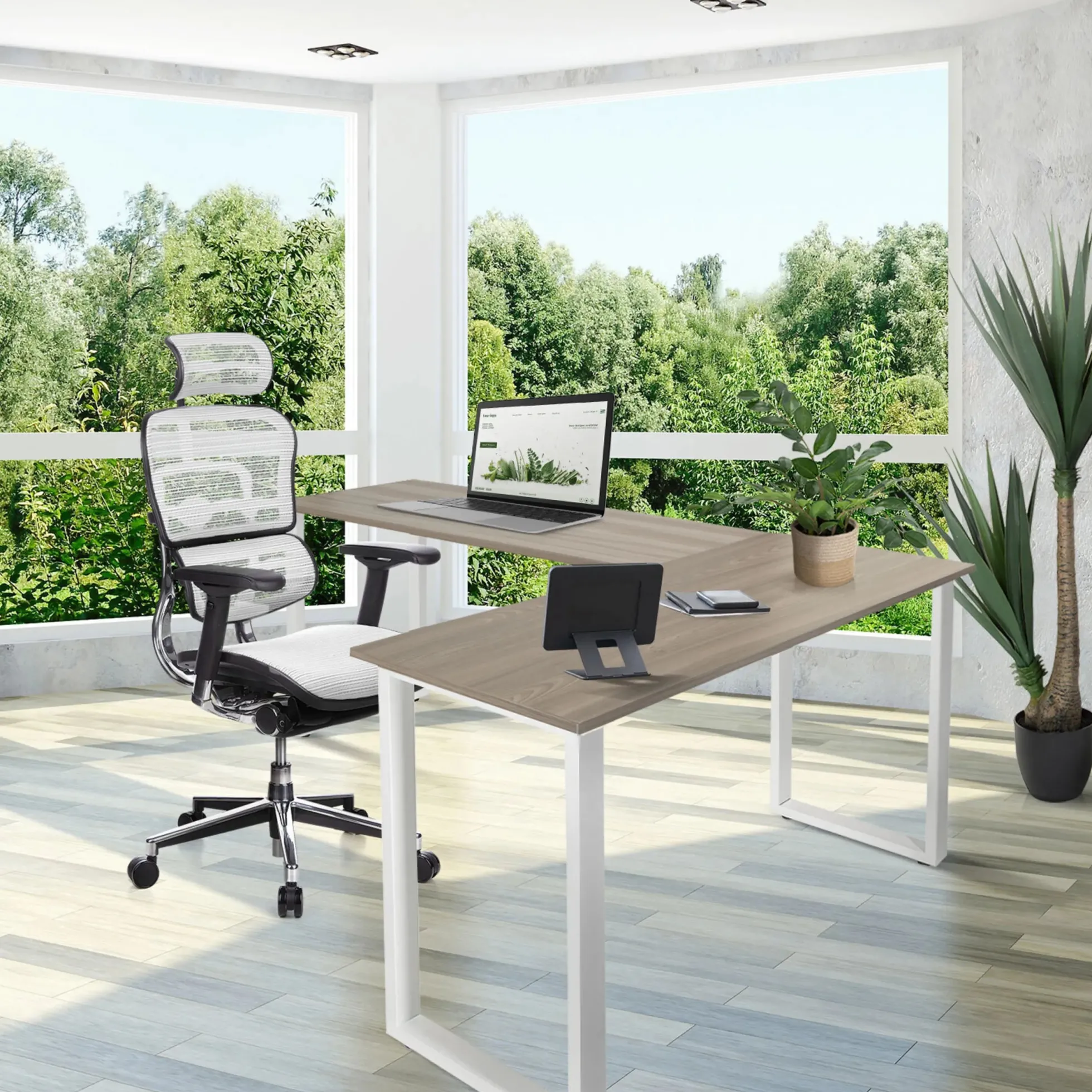 WORKSPACE BASIC I | 165x120 - Eckschreibtisch Grau/Weiß