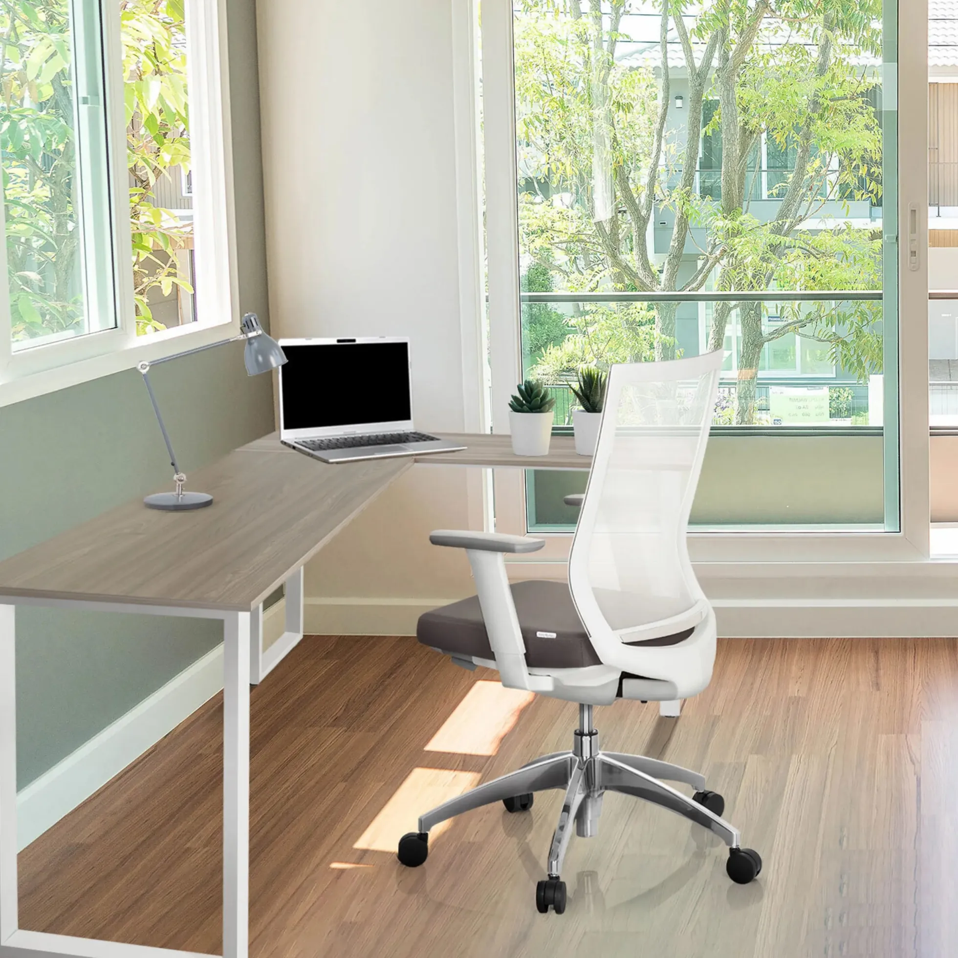 WORKSPACE BASIC I | 165x120 - Eckschreibtisch Grau/Weiß