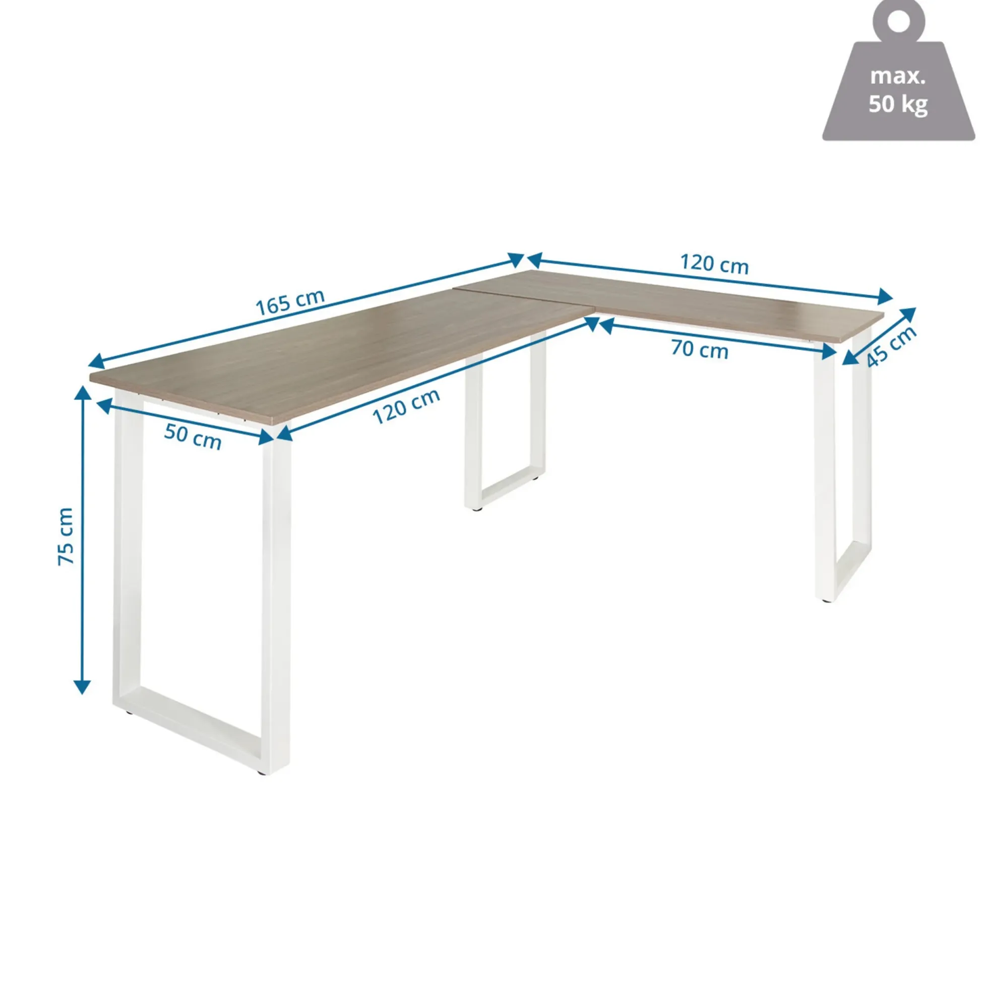 WORKSPACE BASIC I | 165x120 - Eckschreibtisch Grau/Weiß