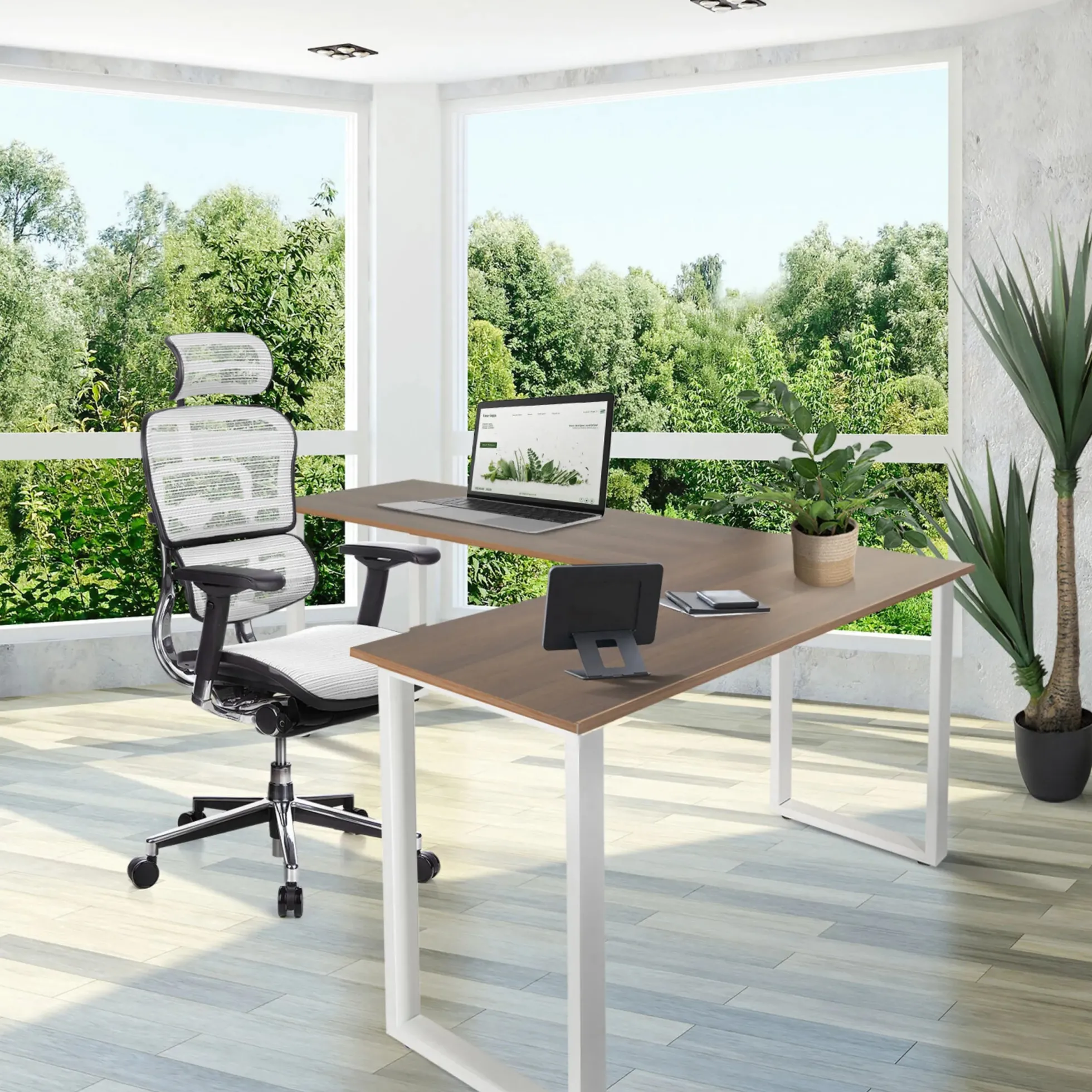 WORKSPACE BASIC I | 165x120 - Eckschreibtisch Walnuss/Weiß