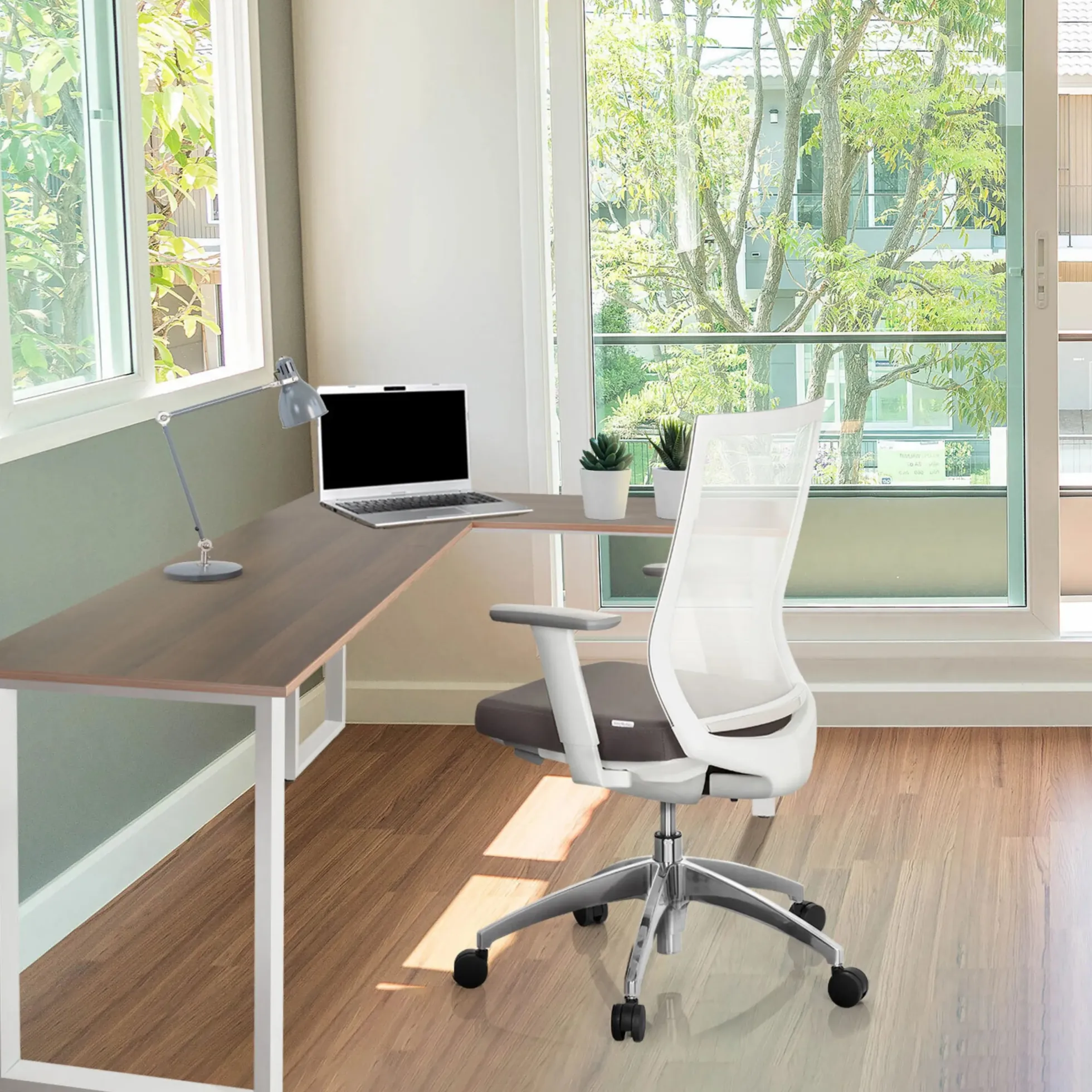 WORKSPACE BASIC I | 165x120 - Eckschreibtisch Walnuss/Weiß