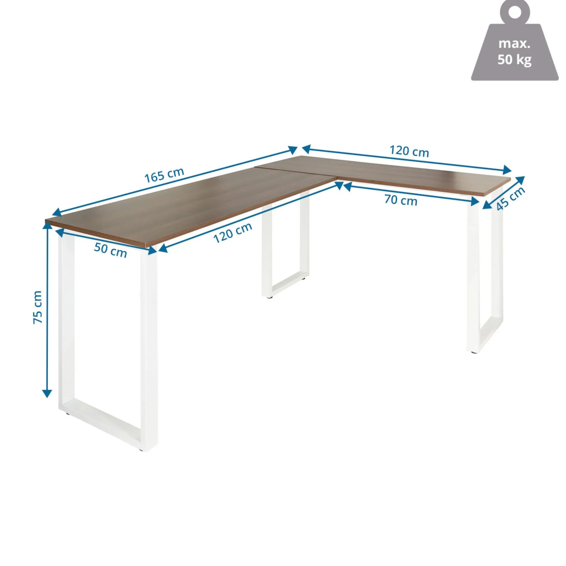 WORKSPACE BASIC I | 165x120 - Eckschreibtisch Walnuss/Weiß