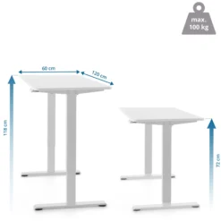 Worktime Kid | 120x60 - Elektrisch höhenverstellbarer Schreibtisch Weiß