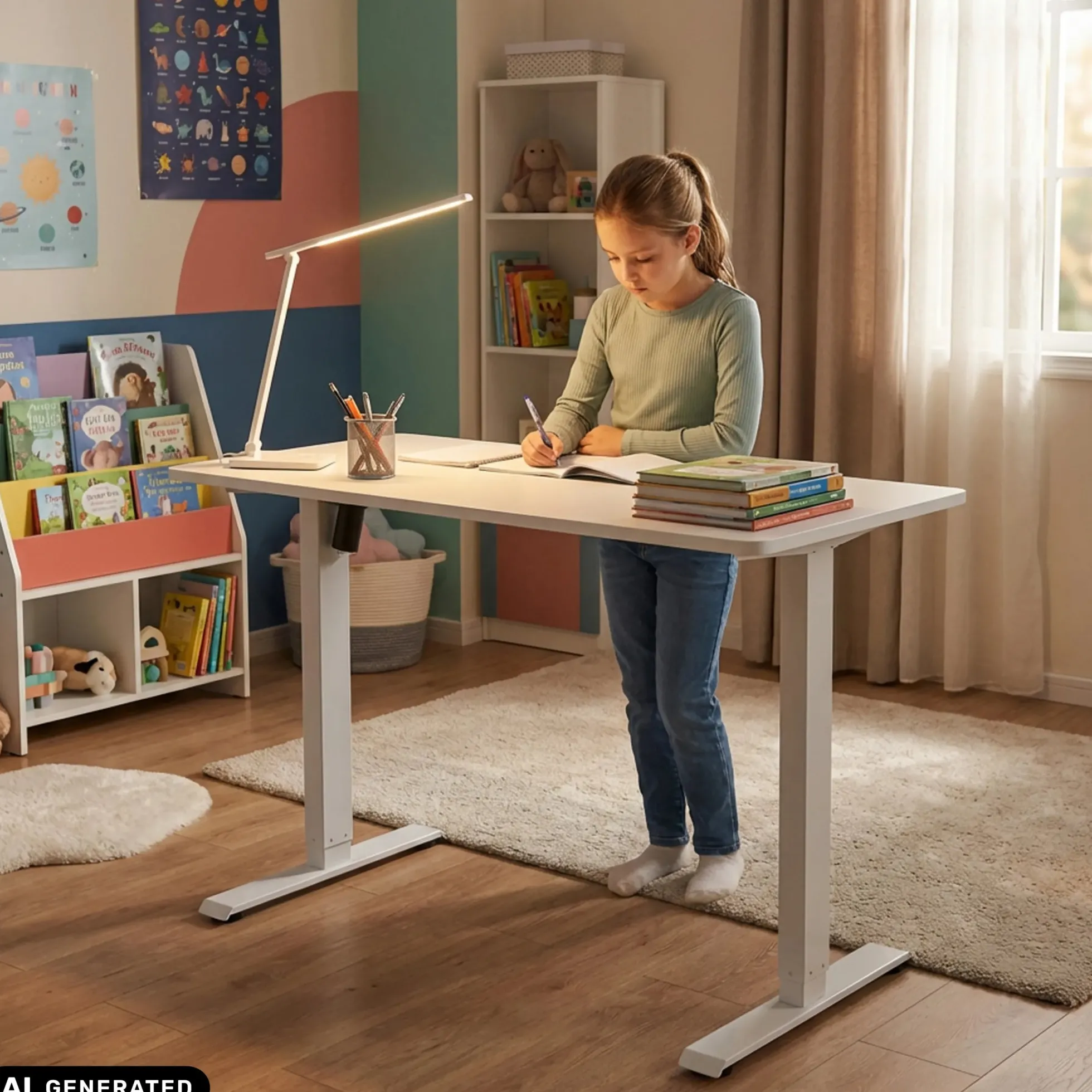 Worktime Kid | 120x60 - Elektrisch höhenverstellbarer Schreibtisch Weiß