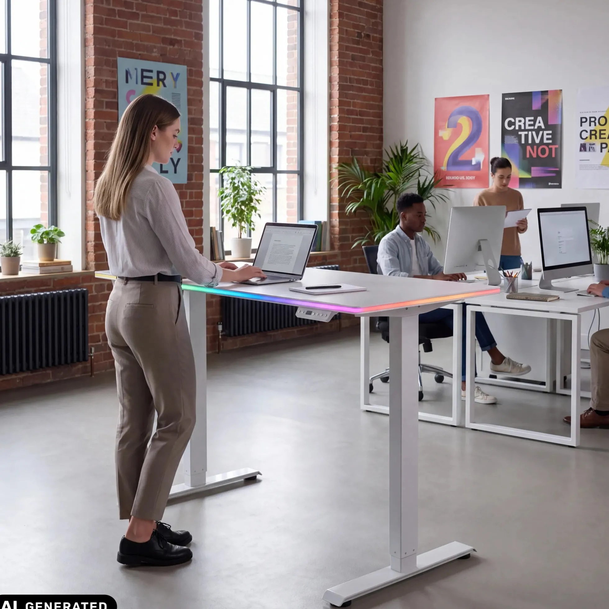 Worktime LED | 120x60 - Elektrisch höhenverstellbarer Schreibtisch Weiß/Weiß