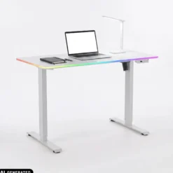 Worktime LED | 120x60 - Elektrisch höhenverstellbarer Schreibtisch Weiß/Weiß