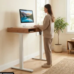 Worktime Style | 120x60 - Elektrisch höhenverstellbarer Schreibtisch Eiche/Weiß