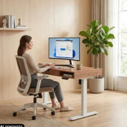 Worktime Style | 120x60 - Elektrisch höhenverstellbarer Schreibtisch Eiche/Weiß
