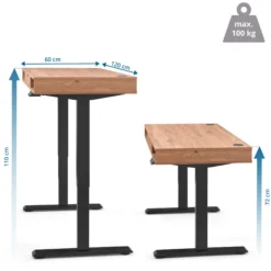 Worktime Style | 120x60 - Elektrisch höhenverstellbarer Schreibtisch Eiche/Schwarz