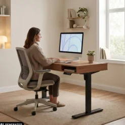 Worktime Style | 120x60 - Elektrisch höhenverstellbarer Schreibtisch Eiche/Schwarz