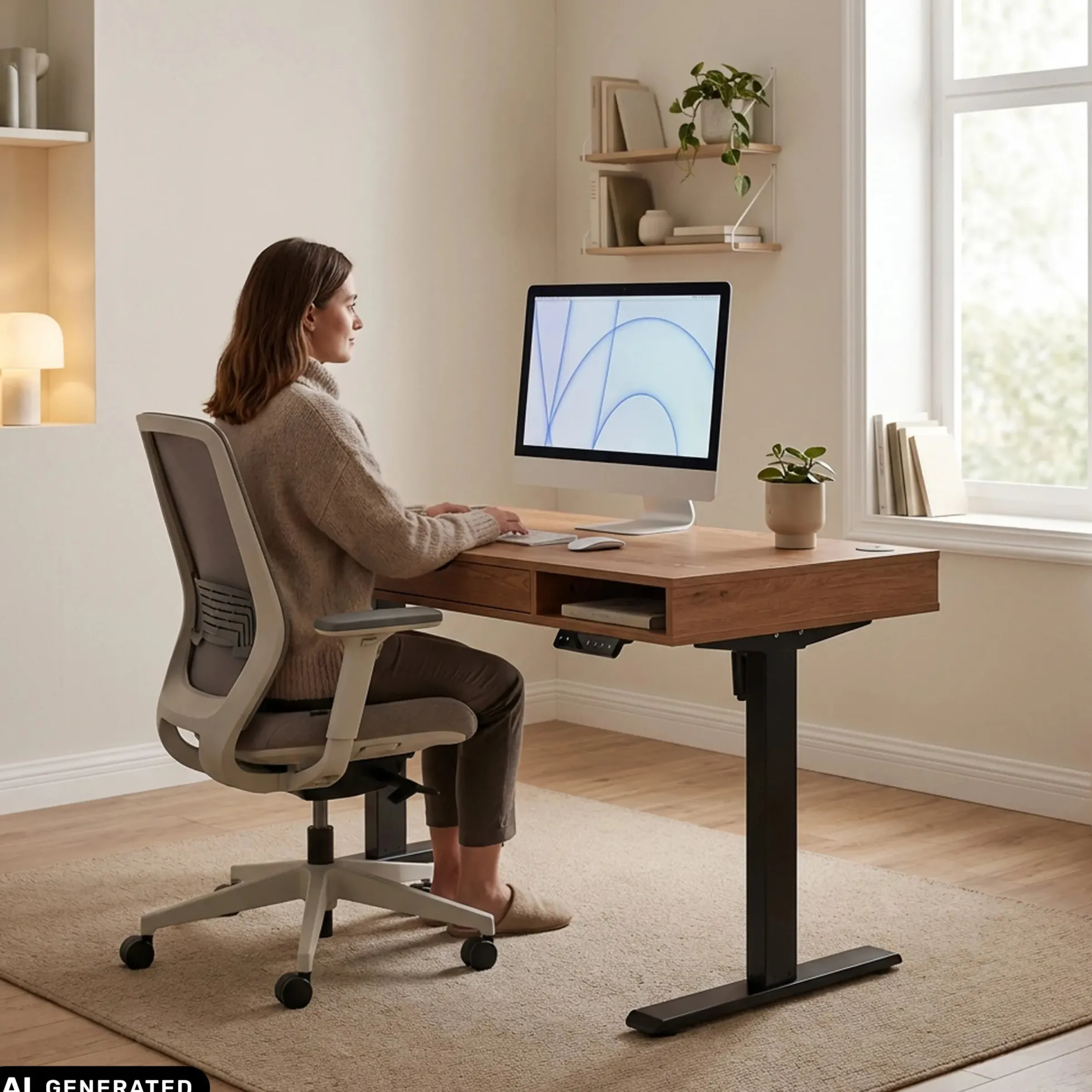 Worktime Style | 120x60 - Elektrisch höhenverstellbarer Schreibtisch Eiche/Schwarz