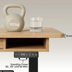 Worktime Style | 120x60 - Elektrisch höhenverstellbarer Schreibtisch Eiche/Schwarz