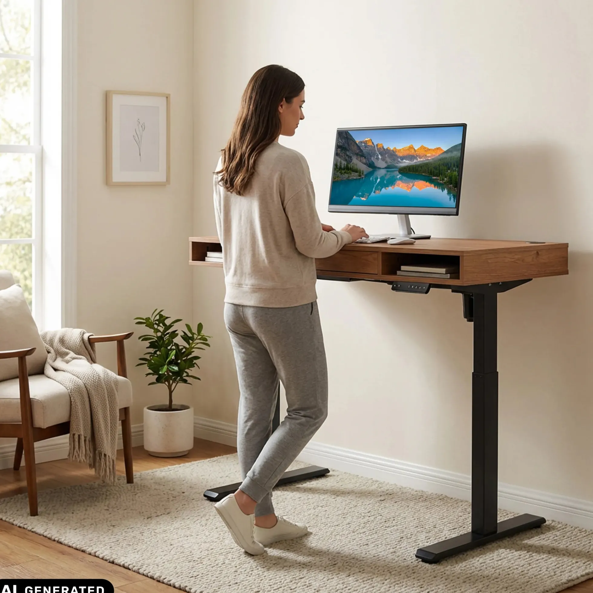 Worktime Style | 120x60 - Elektrisch höhenverstellbarer Schreibtisch Eiche/Schwarz