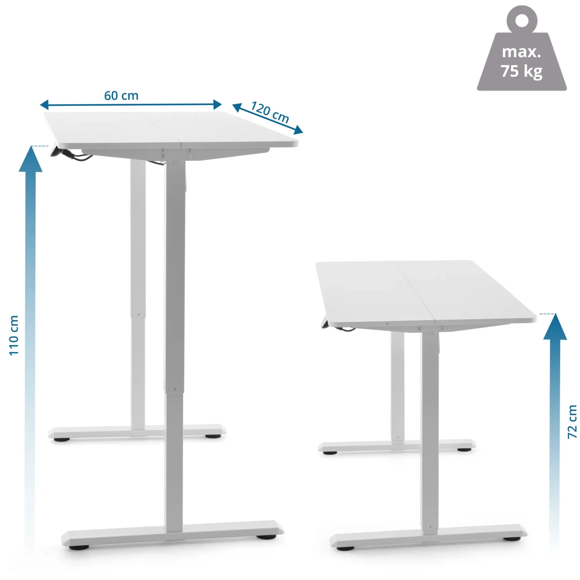 Worktime | 120x60 - Elektrisch höhenverstellbarer Schreibtisch Weiß