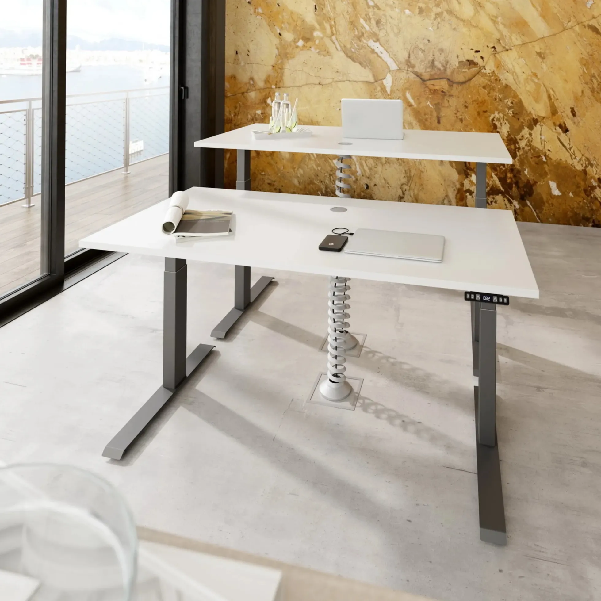 XDKB 12 G | Schreibtisch 120 x 80 elektrisch höhenverstellbar Weiß