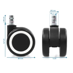 5x ROLO COLOR 60 11mm/60mm | Hartböden - Stuhlrollen Schwarz/Weiß