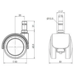 5x ROLO FIX 10mm/50mm | Hartböden - Stuhlrollen Schwarz