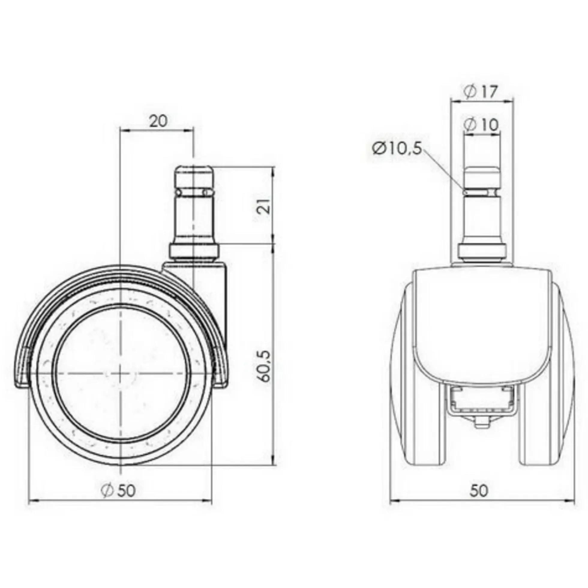 5x ROLO FIX 10mm/50mm | Hartböden - Stuhlrollen Schwarz