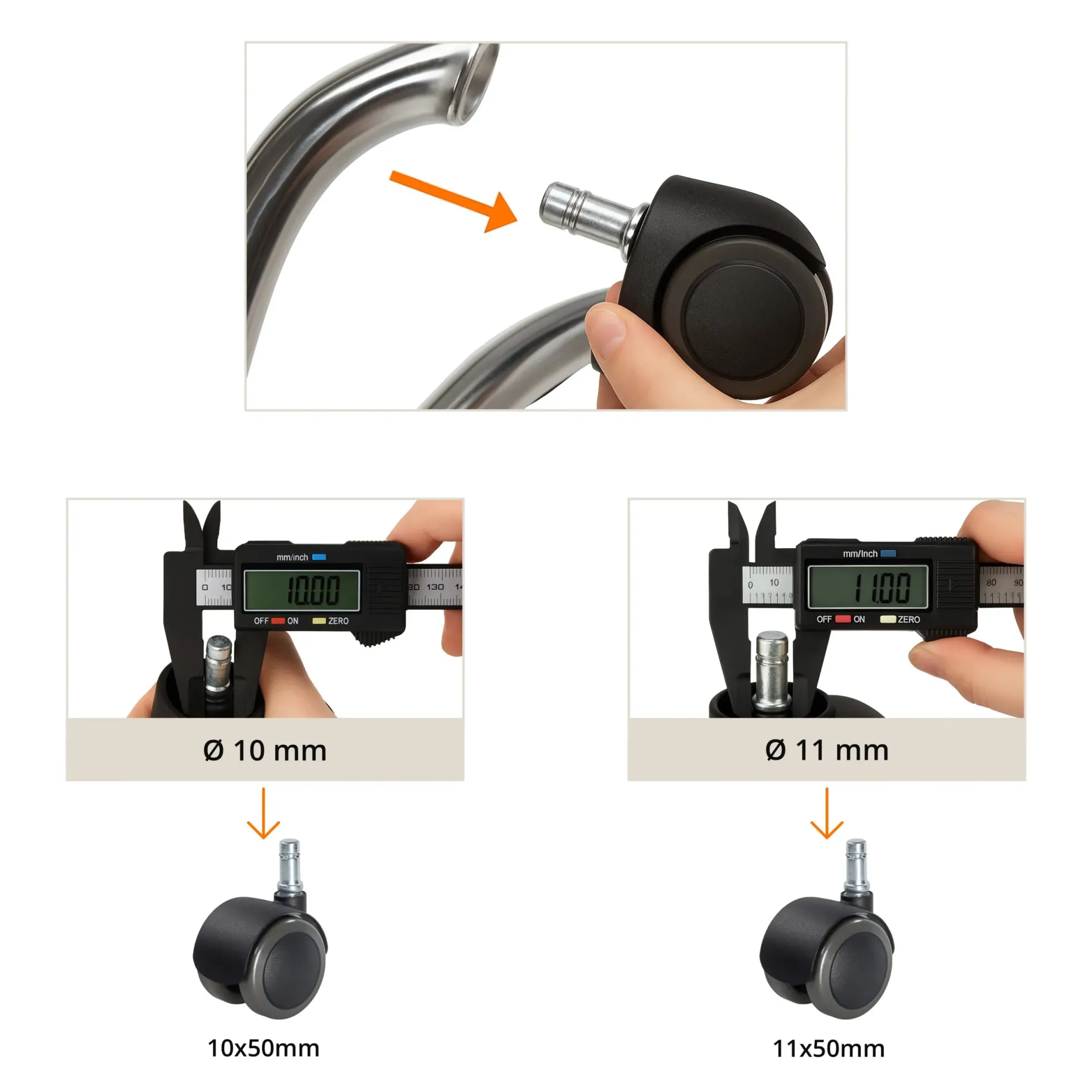5x ROLO FIX 10mm/50mm | Hartböden - Stuhlrollen Schwarz
