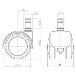 5x ROLO FIX 11mm/50mm | Hartböden - Stuhlrollen Schwarz