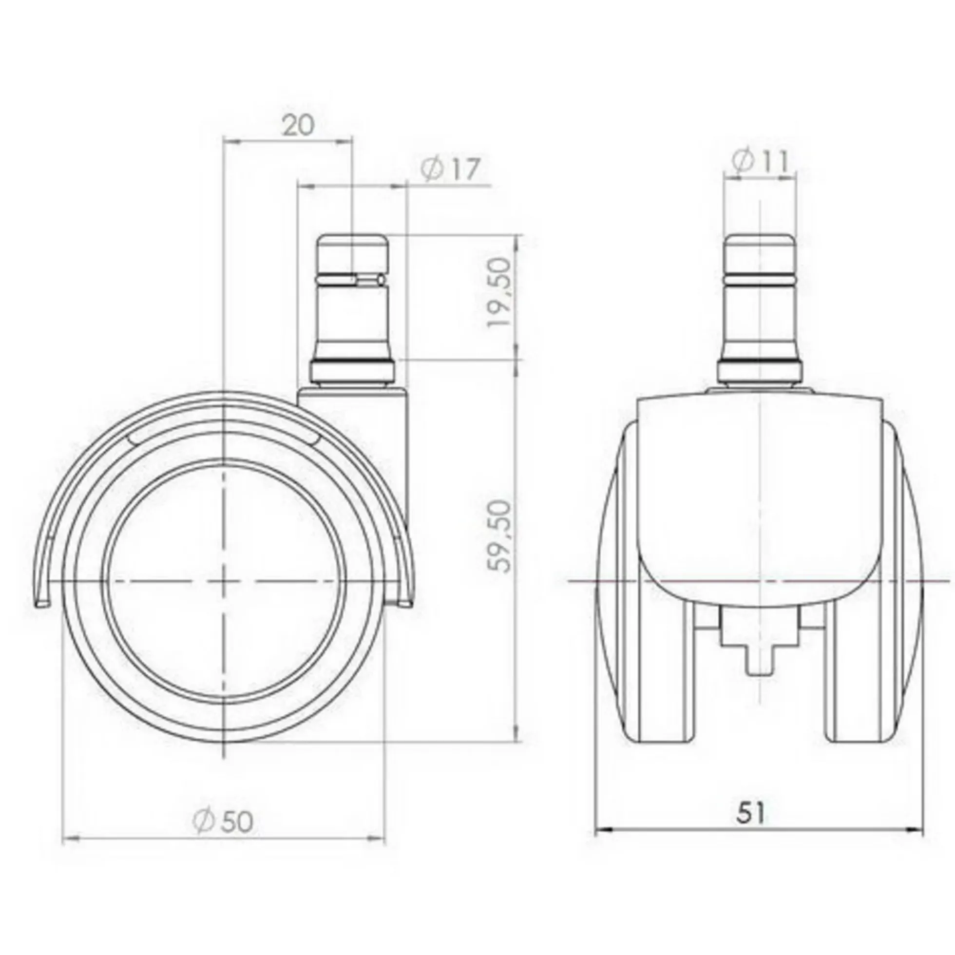 5x ROLO FIX 11mm/50mm | Hartböden - Stuhlrollen Schwarz