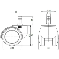 5x ROLO FREE 10mm/50mm | Hartböden - Stuhlrollen Schwarz