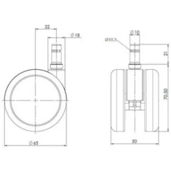 5x ROLO 10mm/65mm | Hartböden - Stuhlrollen Schwarz