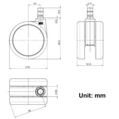 5x ROLO No-Noise 11mm/75mm | Hartböden - Stuhlrollen Schwarz