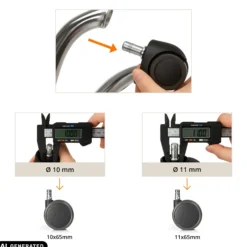 5x ROLO No-Noise 11mm/65mm | Hartböden - Stuhlrollen Schwarz