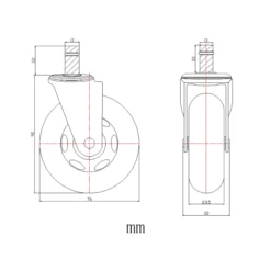 5x ROLO SKATE CT 11mm/75mm | Hartböden - Stuhlrollen Silber/Transparent